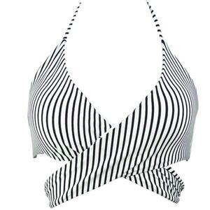 COCOSHIP Women’s Black and White Striped Criss Cross Swim Top, Size 8, NWT